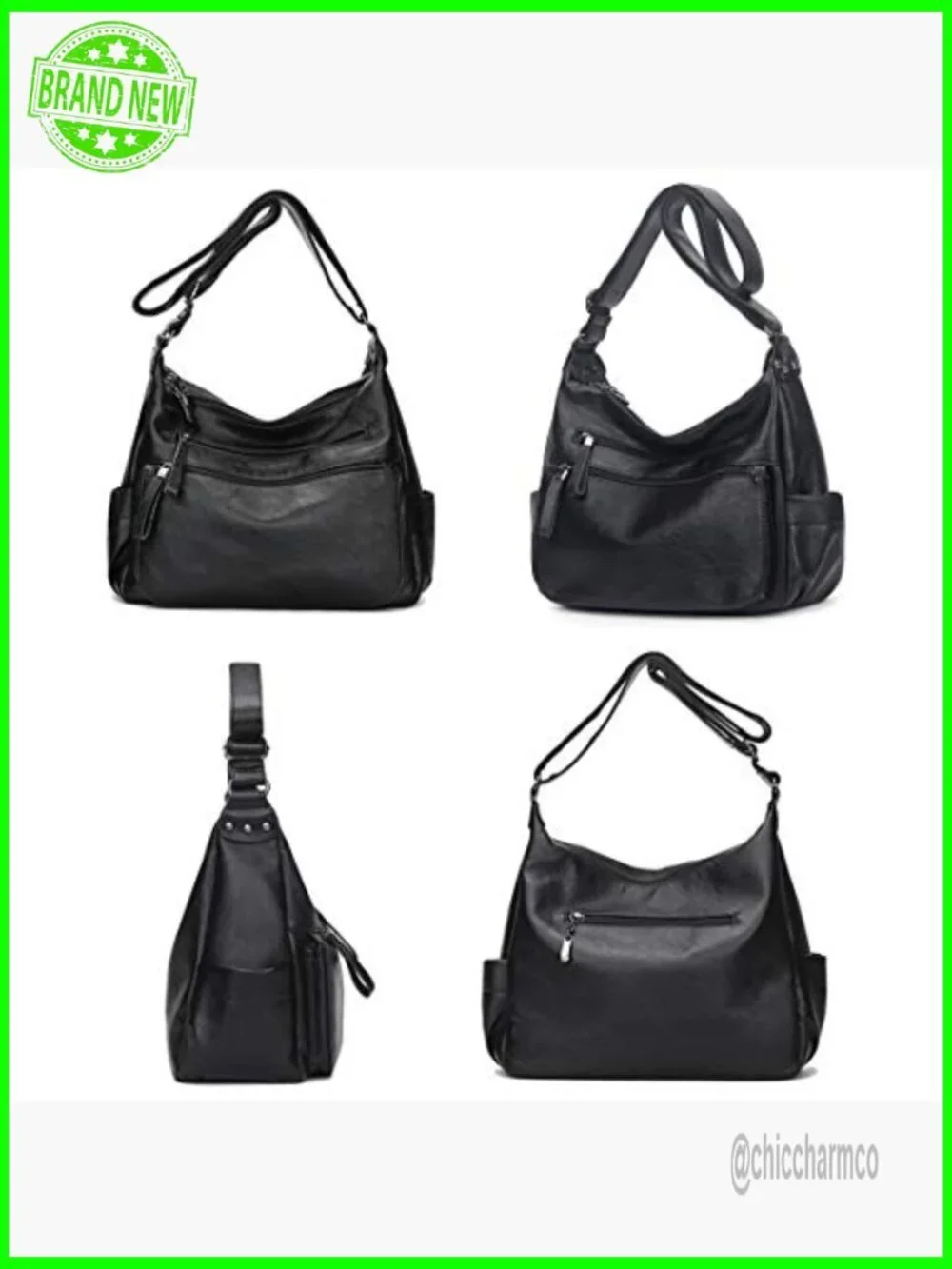 Soft PU Leather Hobo Crossbody Bag Multi Pocket Adjustable Strap